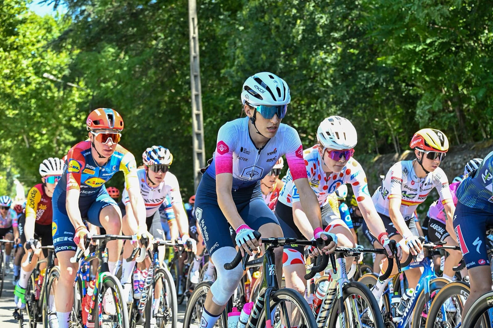 Feltet efter starten på 7. etape af Tour de France Femmes 2026 ved Loriol-sur-Drôme, med Puck Pieterse i den prikkede trøje
